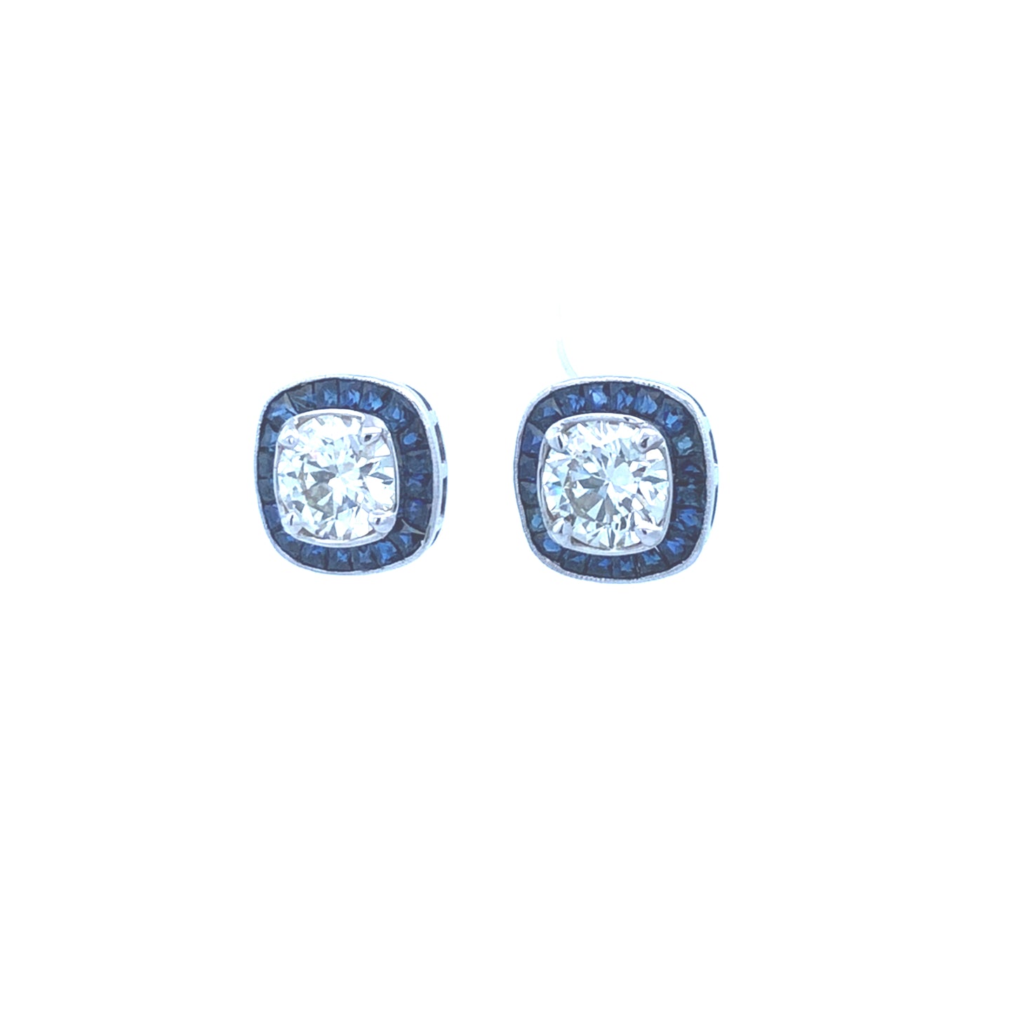 Diamond & Blue Sapphire Halo Earrings D3.00CT K/VS 2.45CT 18K WG
