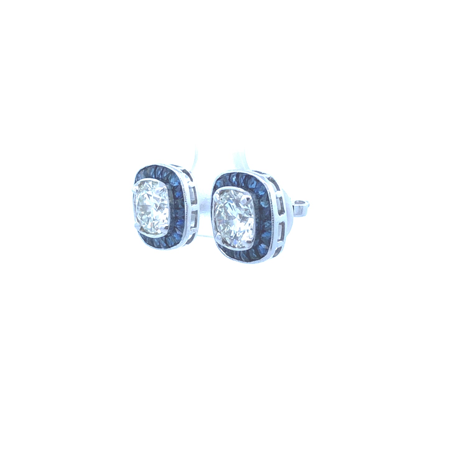 Diamond & Blue Sapphire Halo Earrings D3.00CT K/VS 2.45CT 18K WG