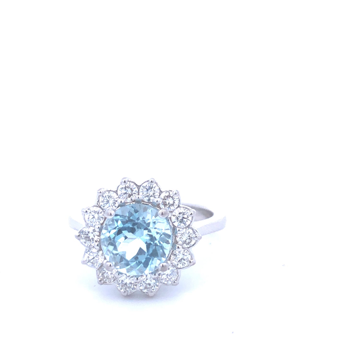 Round Aquamarine 2.51CT Round Diamonds 0.75CT Fashion Diamond Ring 14K White Gold