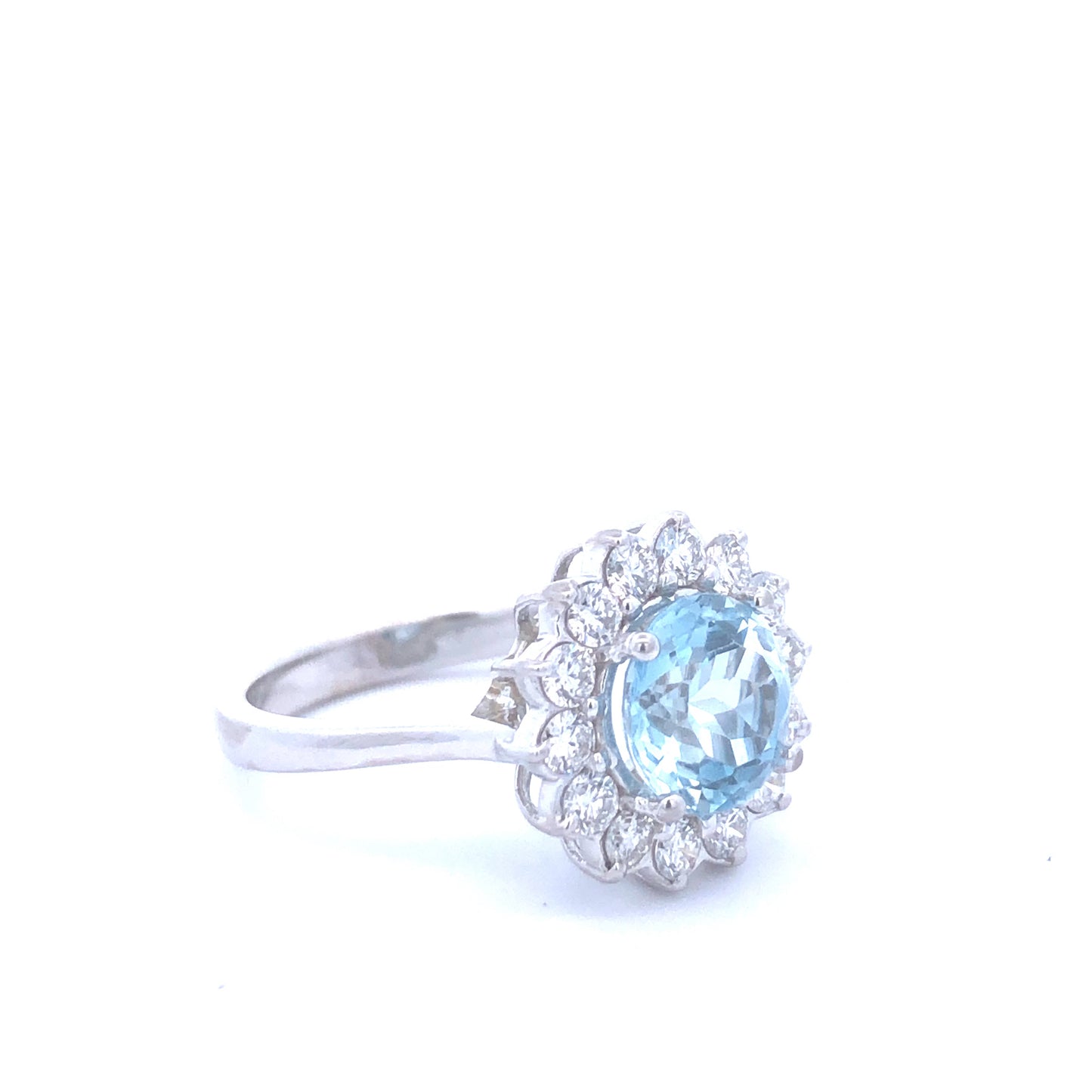 Round Aquamarine 2.51CT Round Diamonds 0.75CT Fashion Diamond Ring 14K White Gold