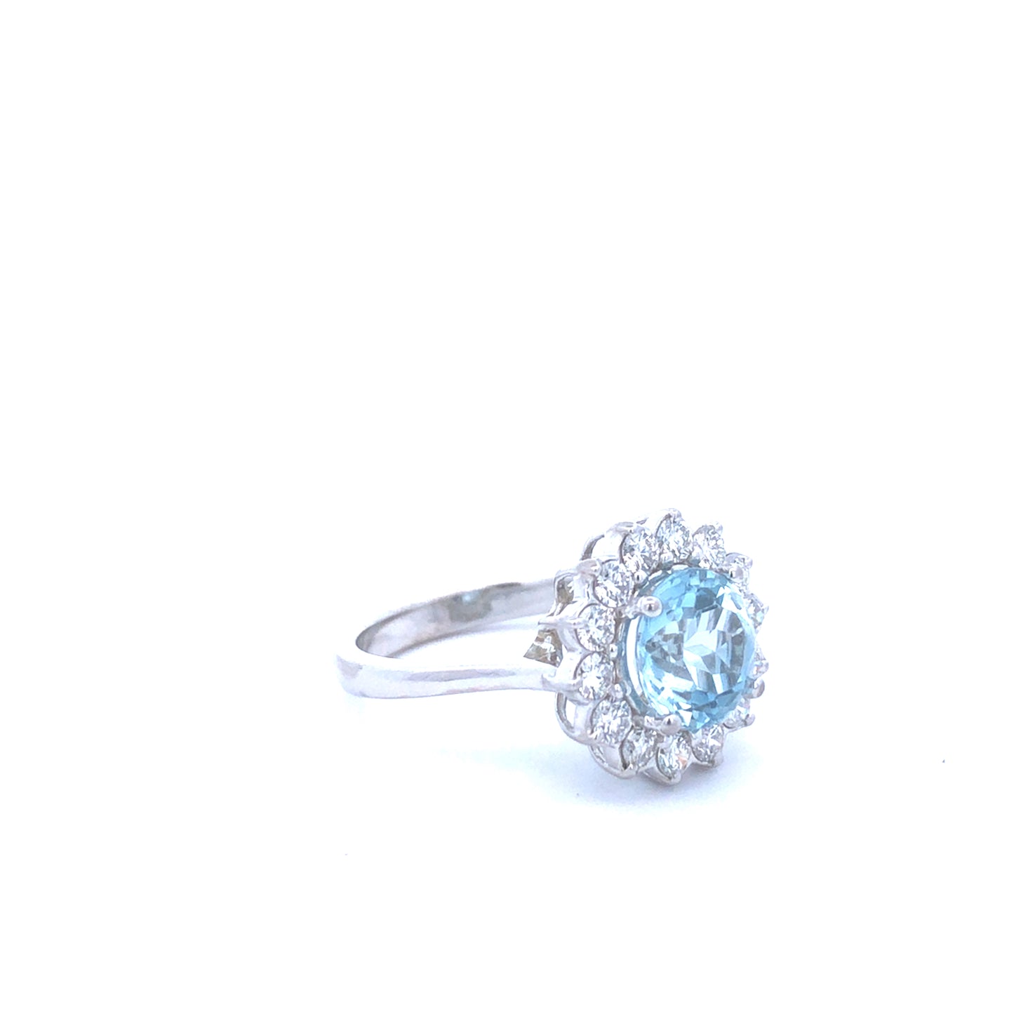 Round Aquamarine 2.51CT Round Diamonds 0.75CT Fashion Diamond Ring 14K White Gold