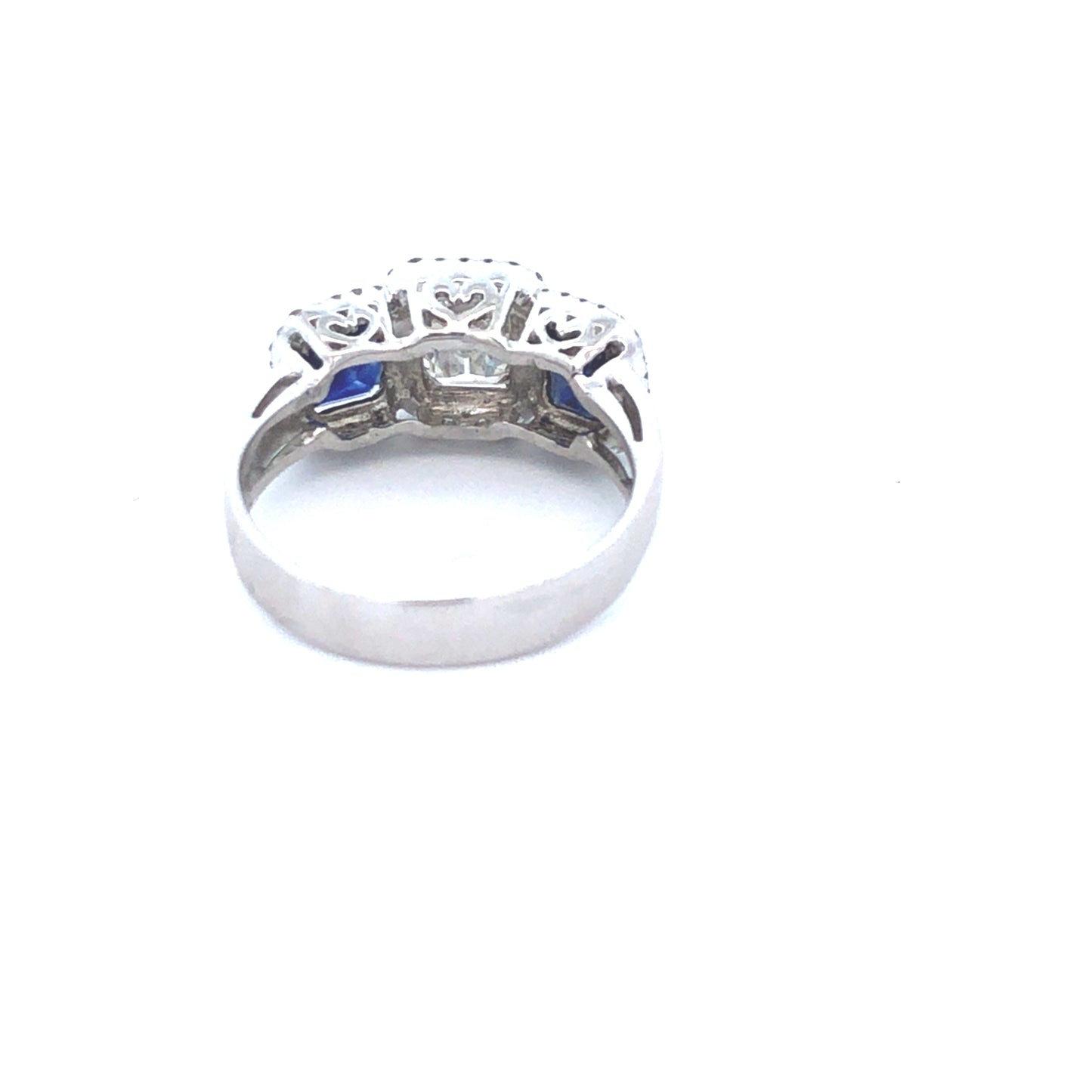 Three Stone Emerald Center Diamond - 0.90CT With 2 Blue Sapphire 1.47CT & Round diamonds - 0.50CT in 18K White Gold