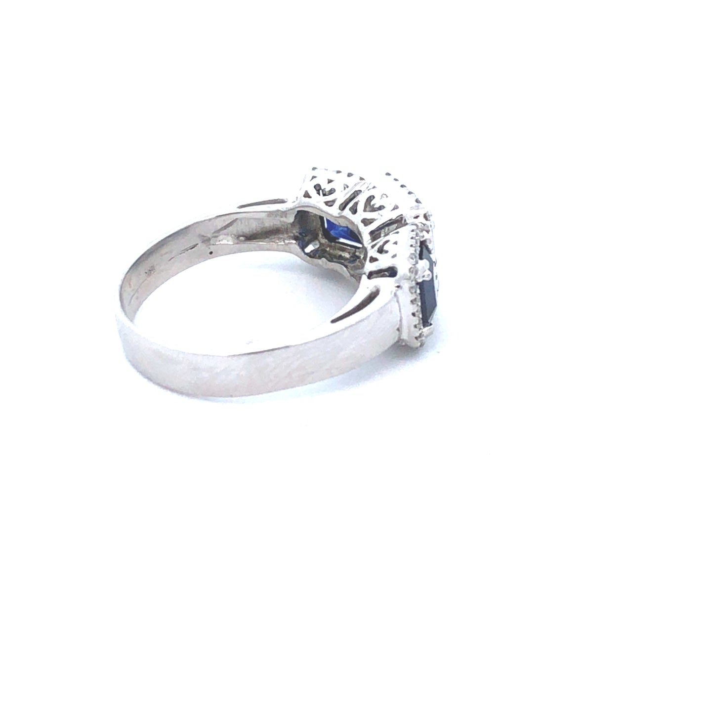 Three Stone Emerald Center Diamond - 0.90CT With 2 Blue Sapphire 1.47CT & Round diamonds - 0.50CT in 18K White Gold