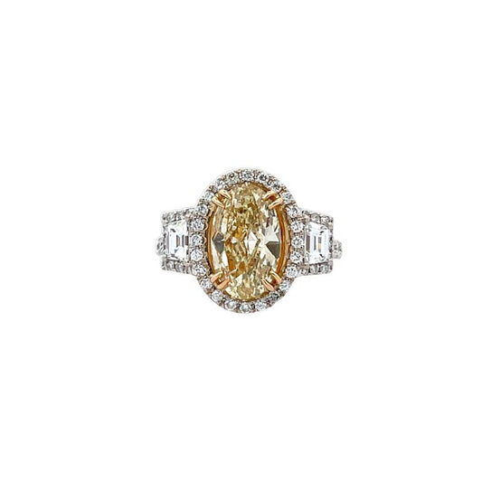 Three Stone Fancy Yellow Diamond Ring 2.48CT D1.10CT 18K White Gold