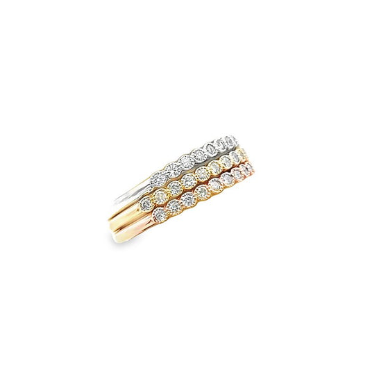Tri Color Stackable Diamond Ring Band 0.47CT 14K White Yellow & Rose Gold