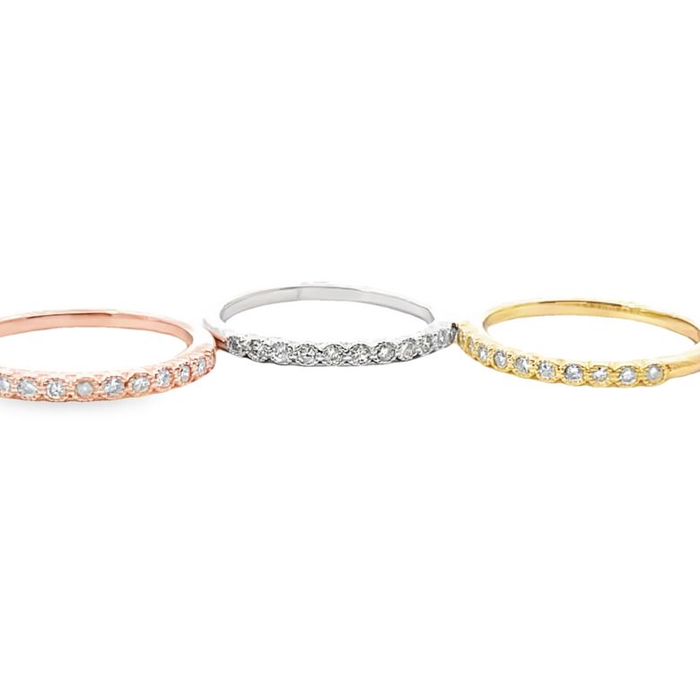 Tri Color Stackable Diamond Ring Band 0.47CT 14K White Yellow & Rose Gold