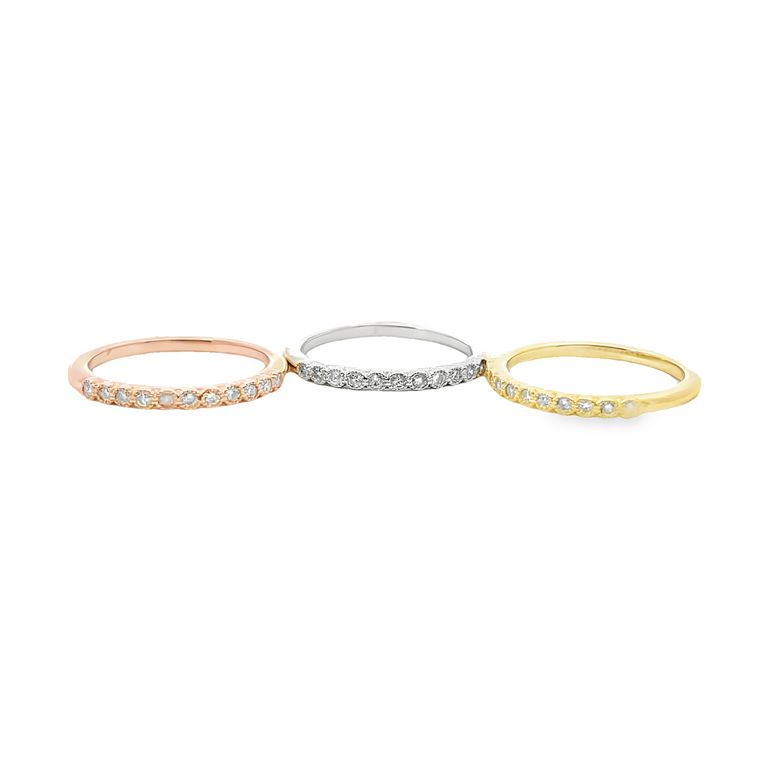 Tri Color Stackable Diamond Ring Band 0.47CT 14K White Yellow & Rose Gold