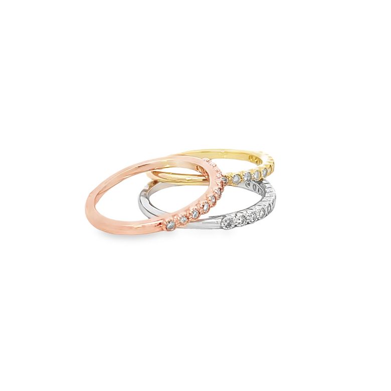 Tri Color Stackable Diamond Ring Band 0.47CT 14K White Yellow & Rose Gold