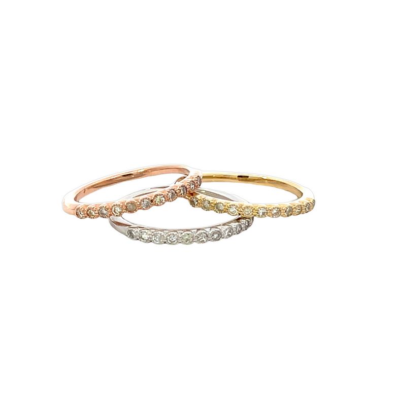 Tri Color Stackable Diamond Ring Band 0.47CT 14K White Yellow & Rose Gold