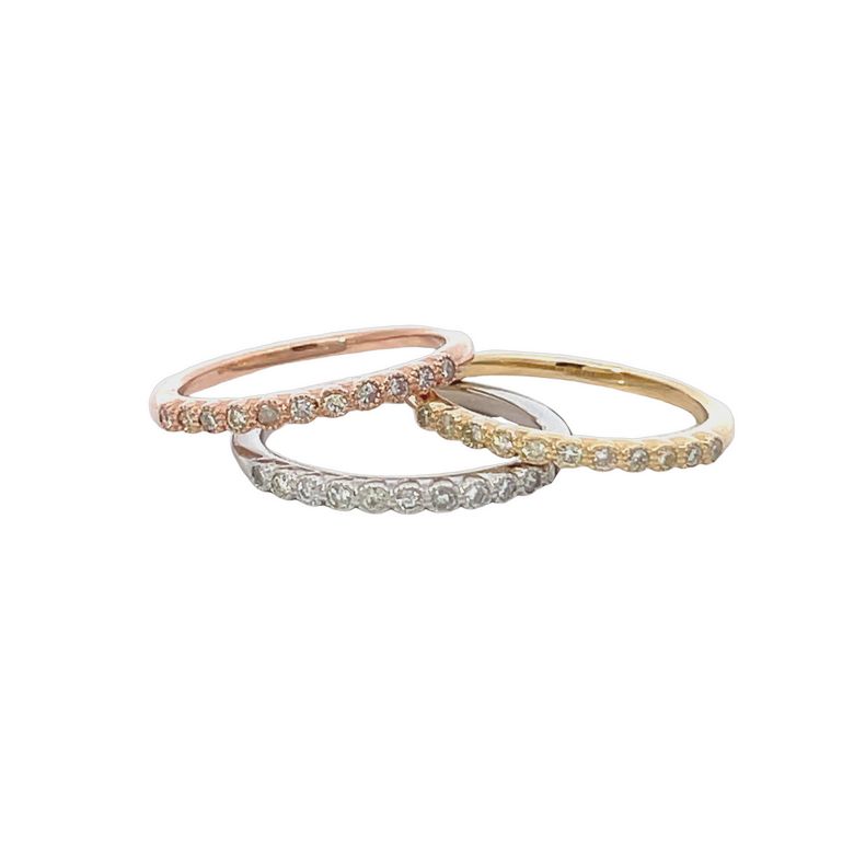 Tri Color Stackable Diamond Ring Band 0.47CT 14K White Yellow & Rose Gold