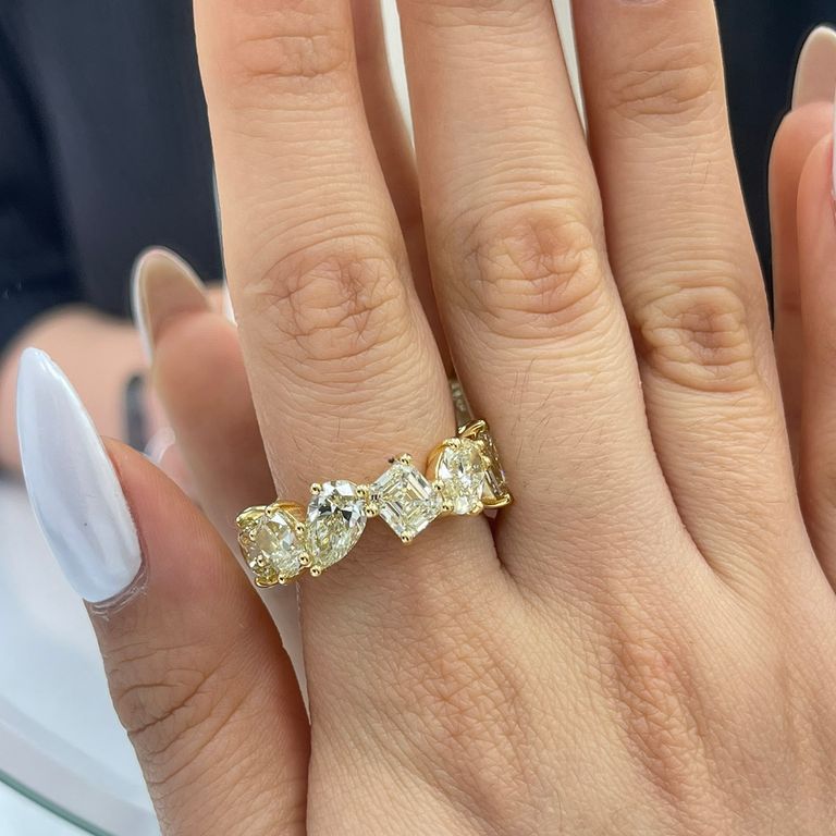 Fancy Yellow Eternity Diamond Ring Mix Shape 12.23CT 18K YG