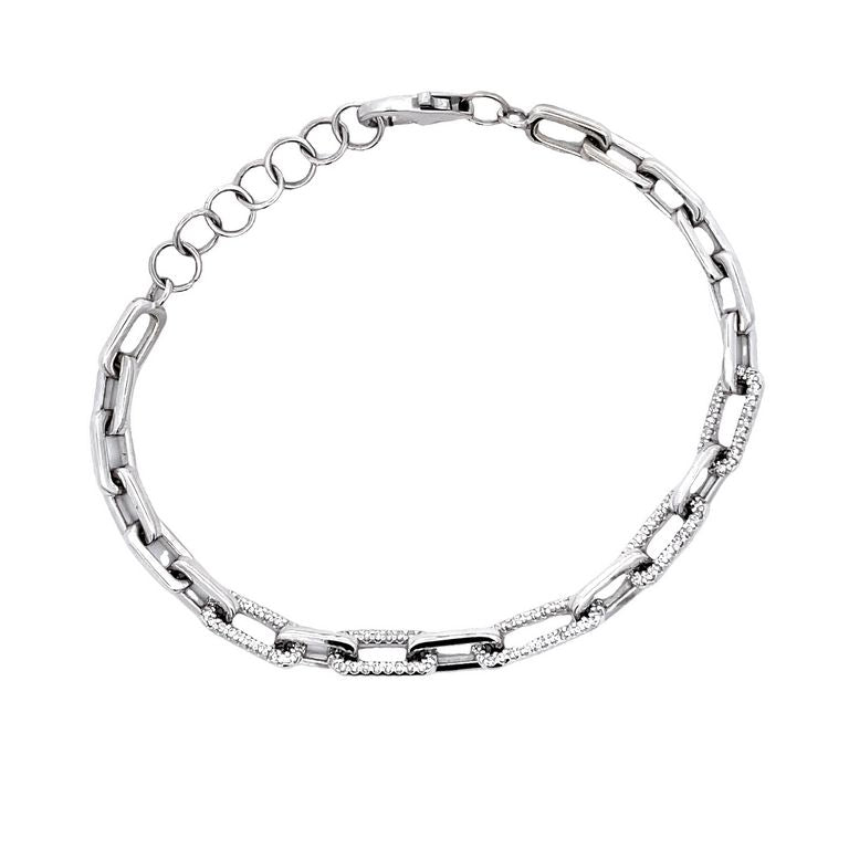 Paper Clip Diamond Bracelet White Round Diamonds 0.56CT 14K White Gold