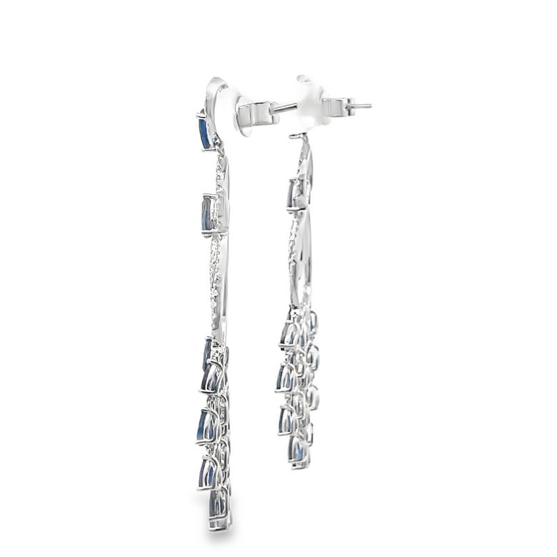 Chandelier Blue Saphire 10.21CT & Diamond 0.89CT Earrings 18K White Gold
