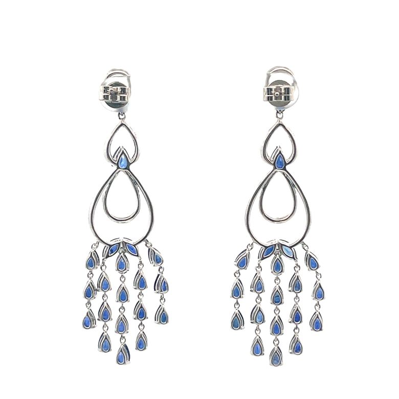 Chandelier Blue Saphire 10.21CT & Diamond 0.89CT Earrings 18K White Gold