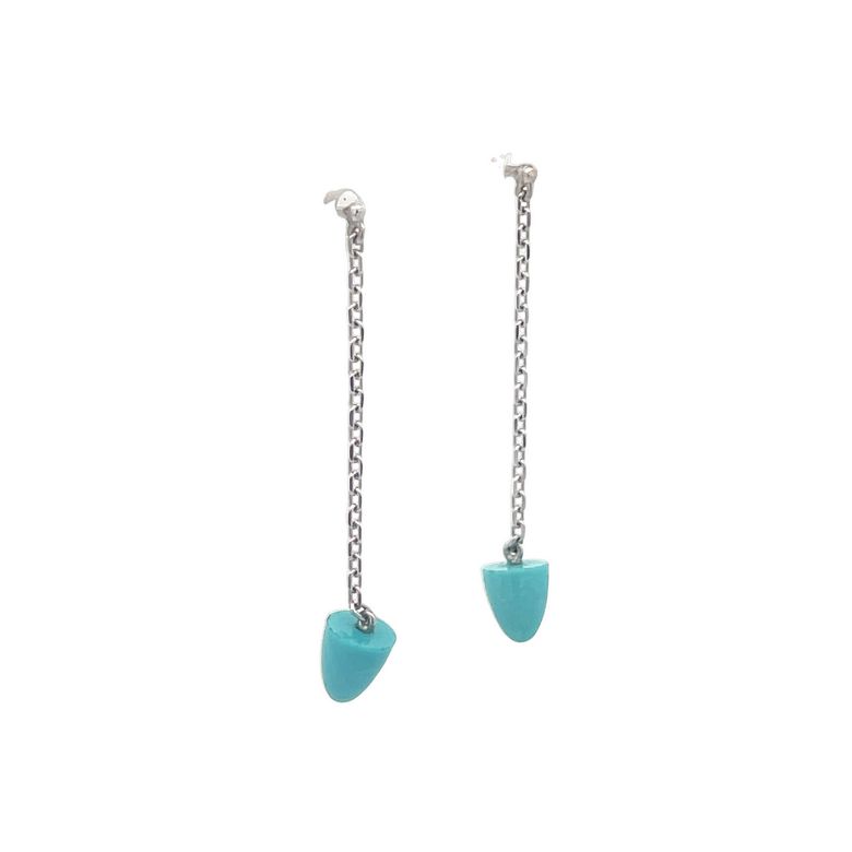 Turquoise Drop Earrings 2.13CT 14K White Gold