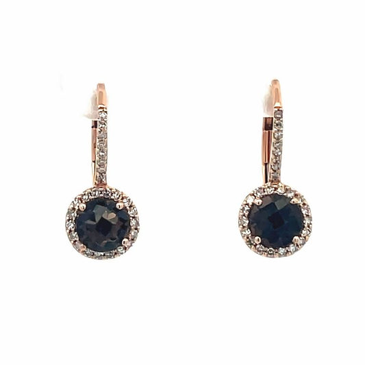 Round Diamond 0.19CT & Smokey Quarts 0.98CT Earrings in 14K Rose Gold