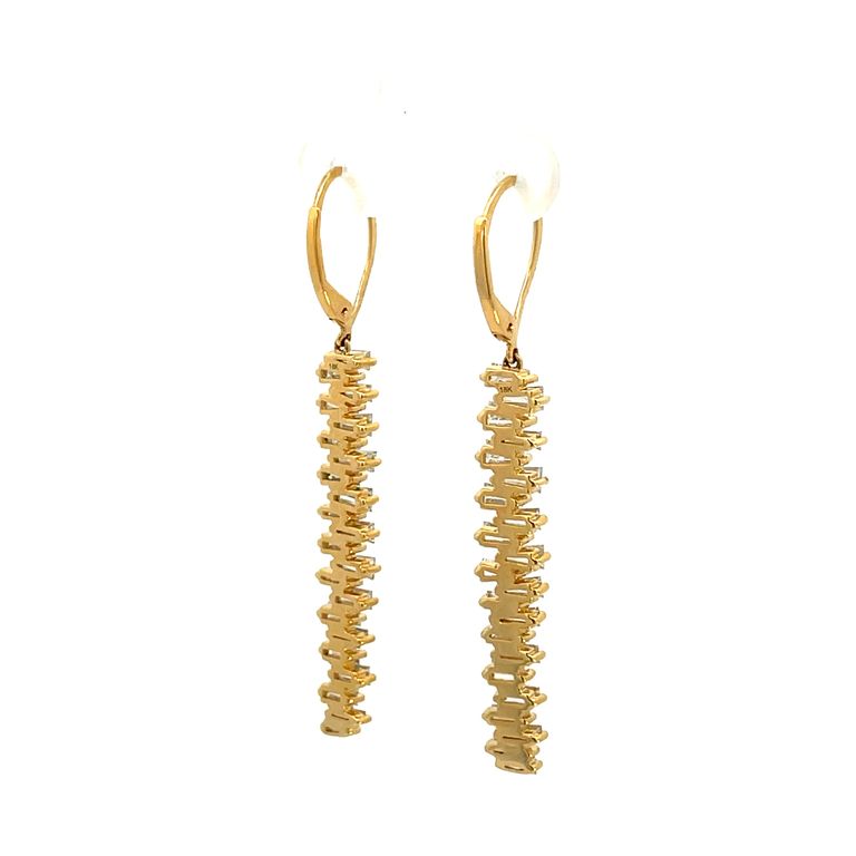 Diamond Baguette 3.46CT 18K Yellow Gold Lever Back Earrings