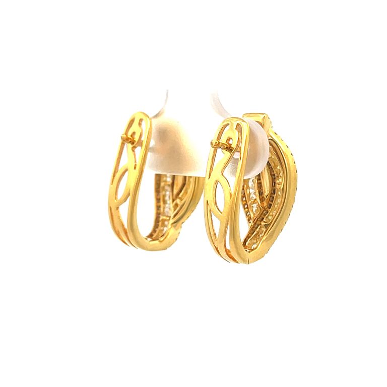 English Lock Diamond Earrings 1.47CT 14K Yellow Gold