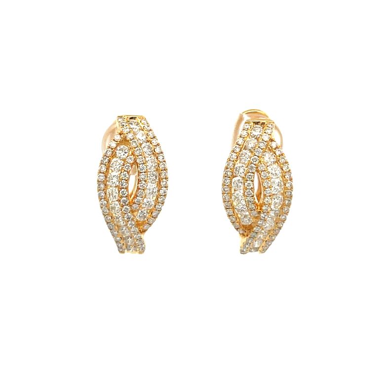 English Lock Diamond Earrings 1.47CT 14K Yellow Gold