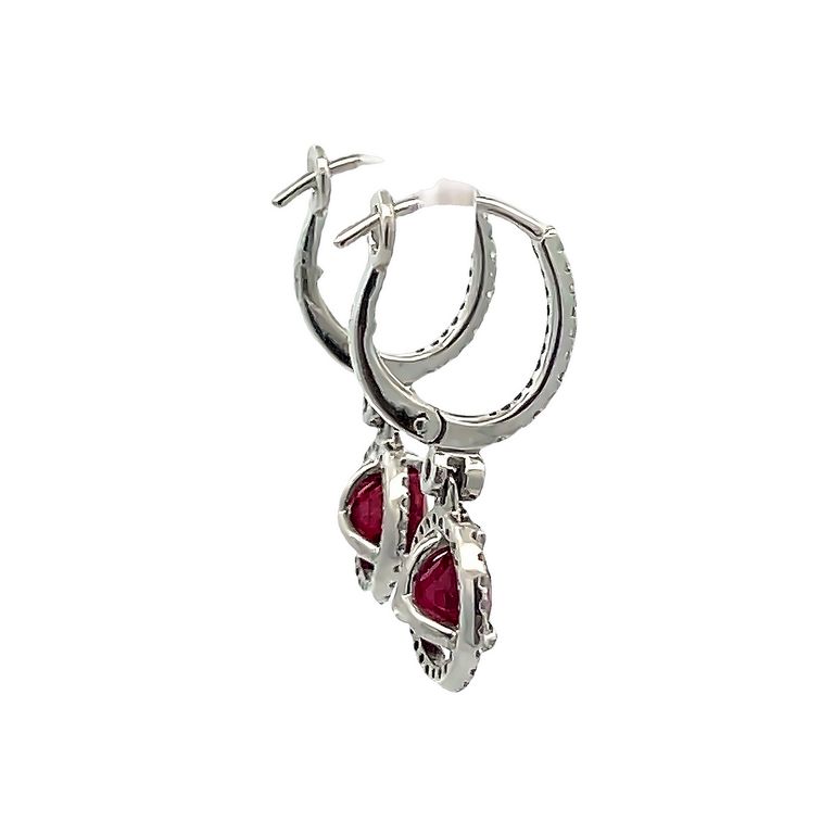 Ruby 2.63CT Round Diamond 0.31CT Dangle Earrings 18K White Gold GIA
