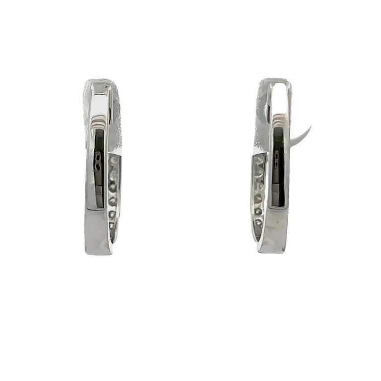 Double Row Round White Diamond 0.53 CT Hoops Earrings in 14KW