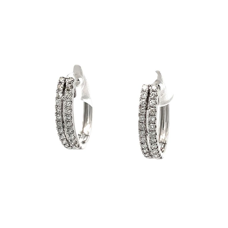 Double Row Round White Diamond 0.53 CT Hoops Earrings in 14KW