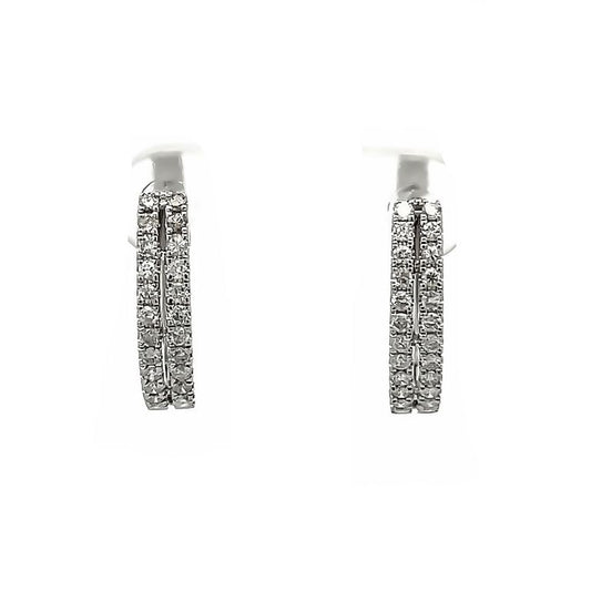 Double Row Round White Diamond 0.53 CT Hoops Earrings in 14KW