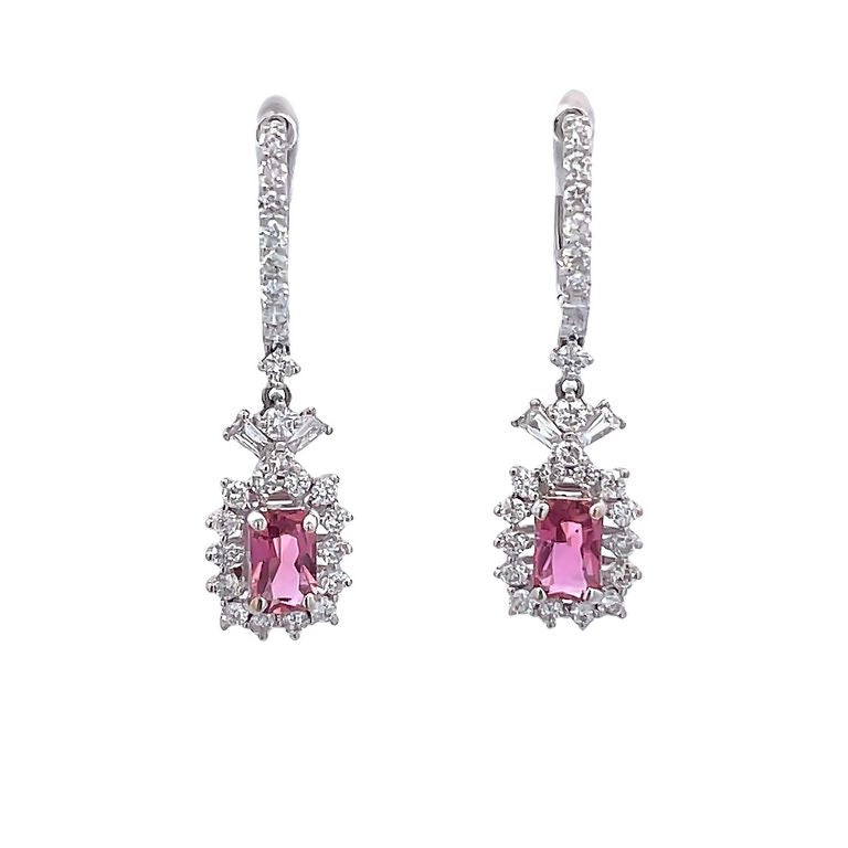 Pink Tourmaline 0.98CT Diamond Earrings 1.02CT 18K White Gold