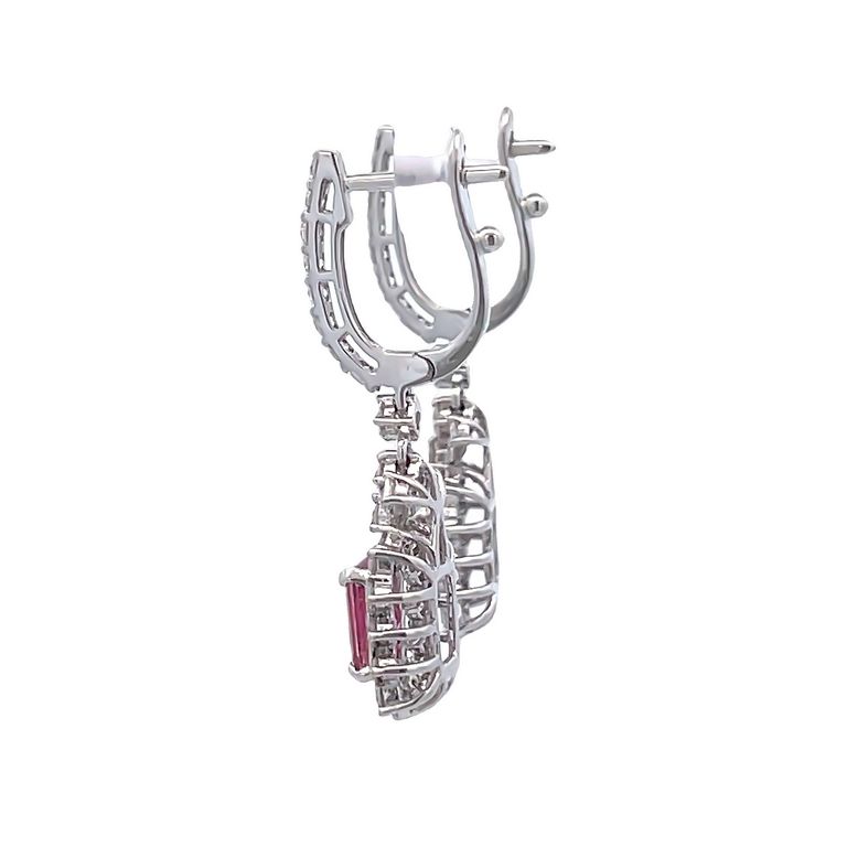 Pink Tourmaline 0.98CT Diamond Earrings 1.02CT 18K White Gold