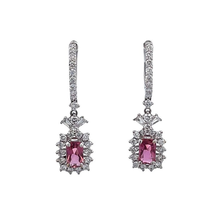 Pink Tourmaline 0.98CT Diamond Earrings 1.02CT 18K White Gold