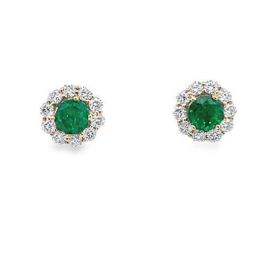 Emerald & Diamond Halo Earrings 0.57CT D0.45CT 18K YG