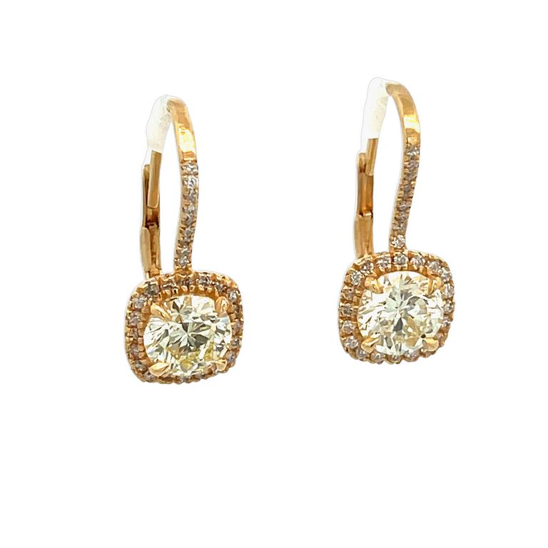 Round Diamond Lever-Back Earrings 2.42CT D.50CT 14K Yellow Gold