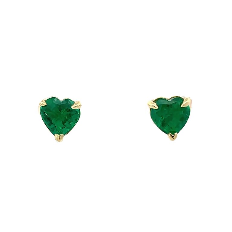 Colombian Green Emerald Heart Shape 1.44CT in 18K Yellow Studs Earring