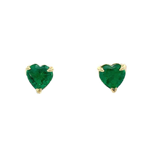 Colombian Green Emerald Heart Shape 1.44CT in 18K Yellow Studs Earring