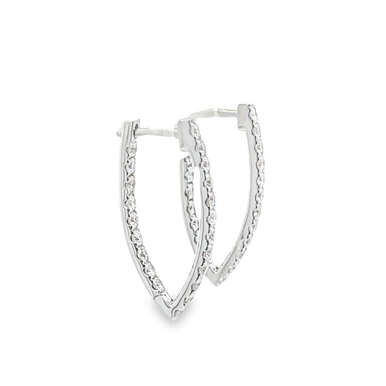 Diamond Hoops V Shape 1.52CT 14K White Gold