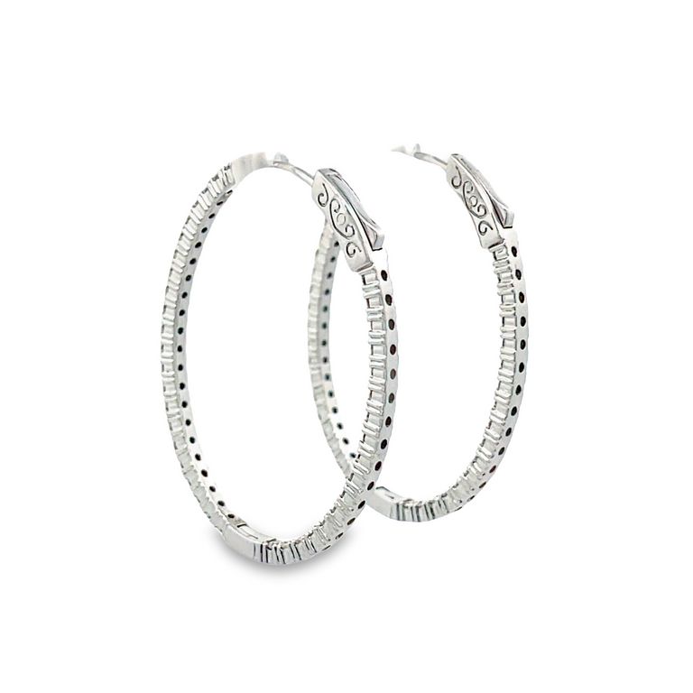 Oval Inside-Out Diamond Hoops Earrings 2.18 CT 14K White Gold