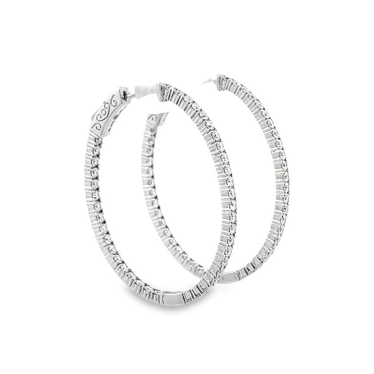 Oval Inside-Out Diamond Hoops Earrings 2.18 CT 14K White Gold