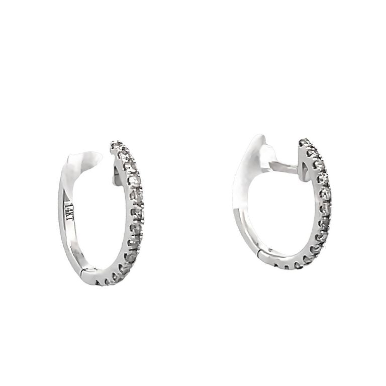 White Round Diamond 0.12CT Baby Hoops with English Lock 14K White Gold