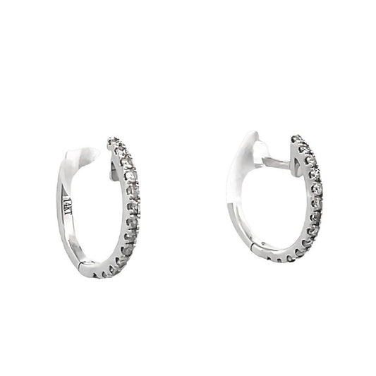 White Round Diamond 0.12CT Baby Hoops with English Lock 14K White Gold