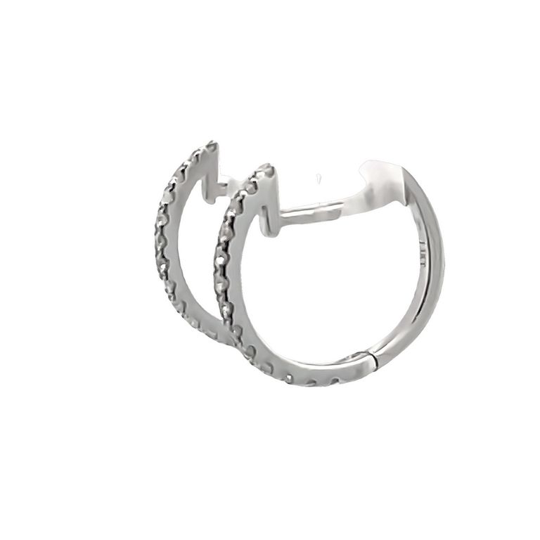 White Round Diamond 0.12CT Baby Hoops with English Lock 14K White Gold