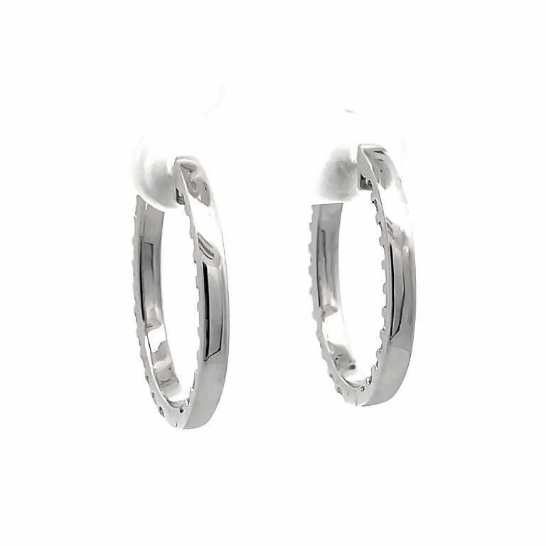 Princess Cut White Diamonds 2.00CT Hoop Earrings 14K White Gold