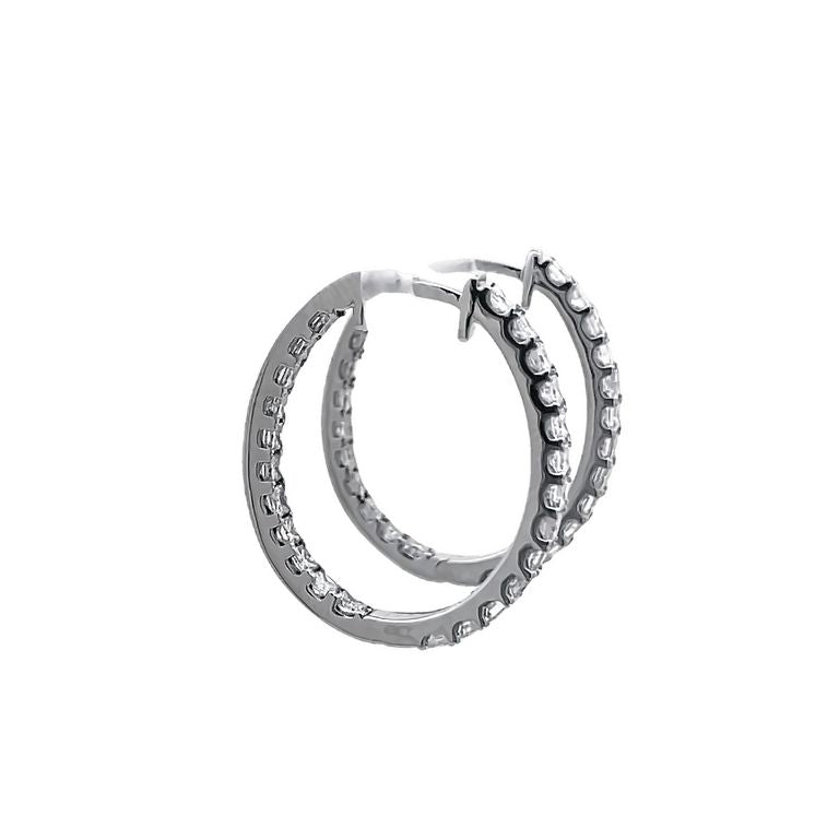 Princess Cut White Diamonds 2.00CT Hoop Earrings 14K White Gold
