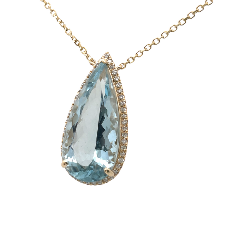 Aquamarine Diamond Necklace 0.48CT AQ 22.06CT 14K YG