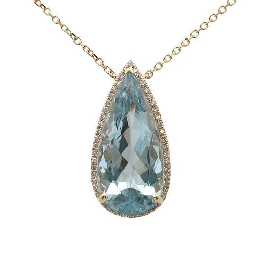 Aquamarine Diamond Necklace 0.48CT AQ 22.06CT 14K YG