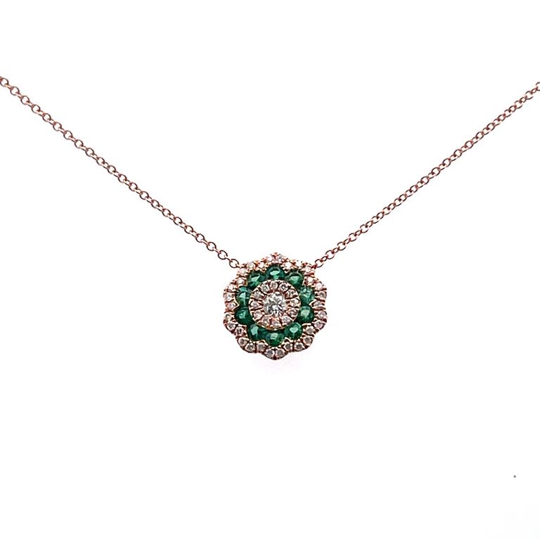 Emerald & Diamond Pendant 0.35CT EM .50CT 14K Rose Gold