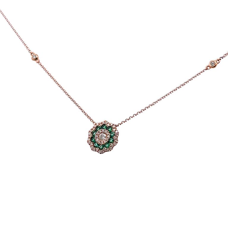 Emerald & Diamond Pendant 0.35CT EM .50CT 14K Rose Gold