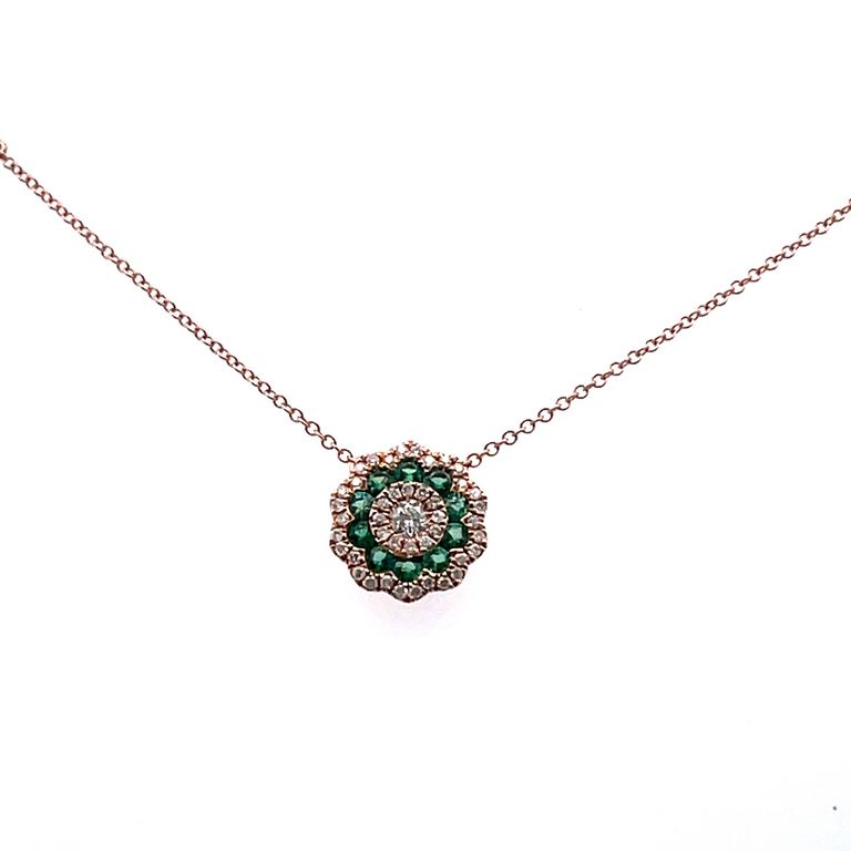 Emerald & Diamond Pendant 0.35CT EM .50CT 14K Rose Gold