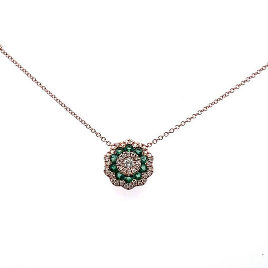 Emerald & Diamond Pendant 0.35CT EM .50CT 14K Rose Gold