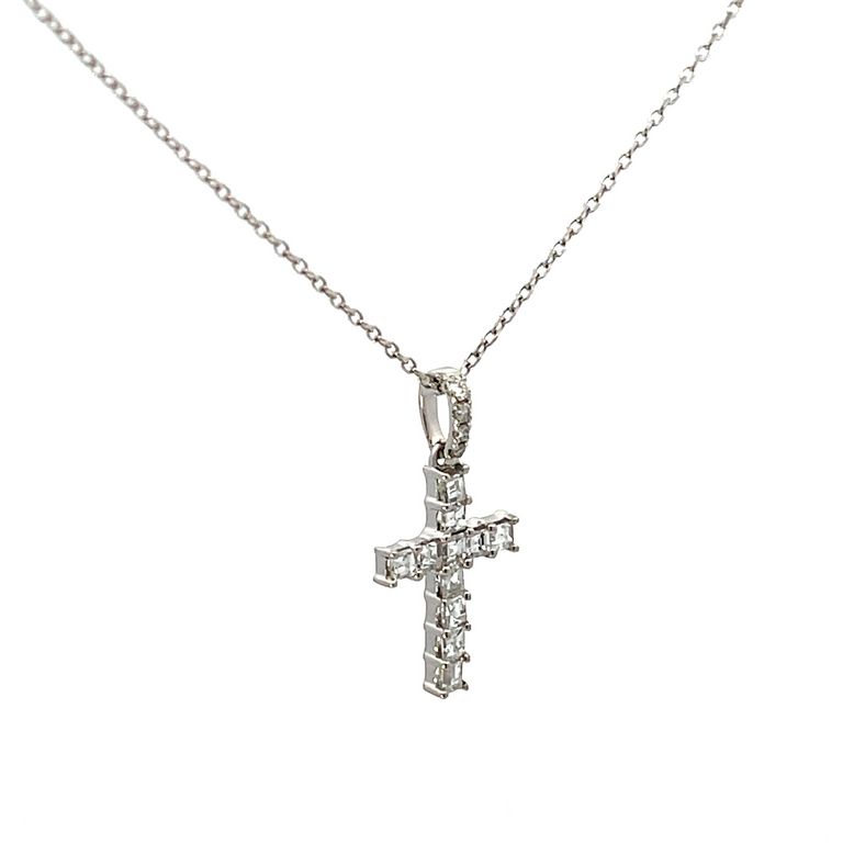 Diamond Cross Pendant 0.37CT 18K White Gold