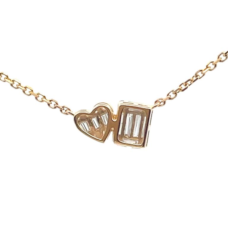 Diamond Necklace Baguette & Round 0.60CT 14K Yellow Gold 16"